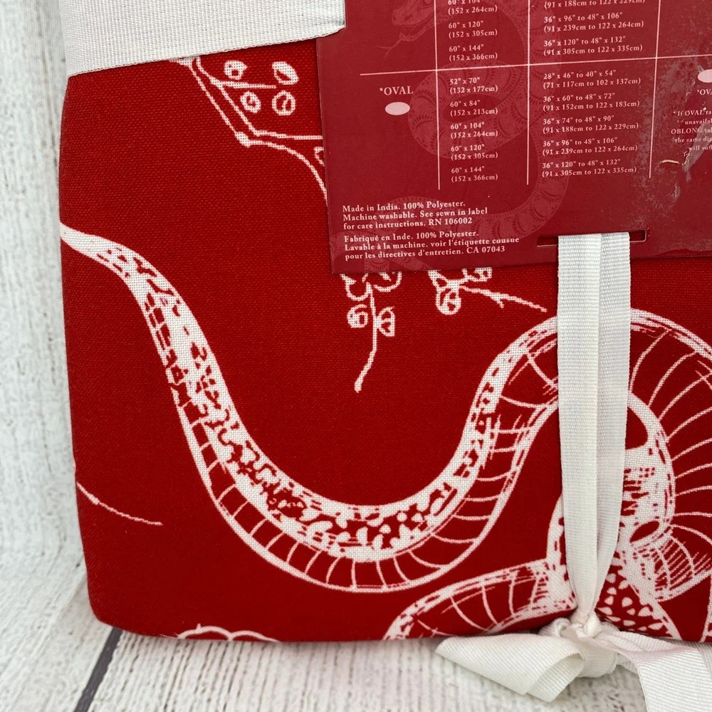Year of the Snake 2025 Tablecloth Oblong 60x120 Red White Floral Lunar New Year